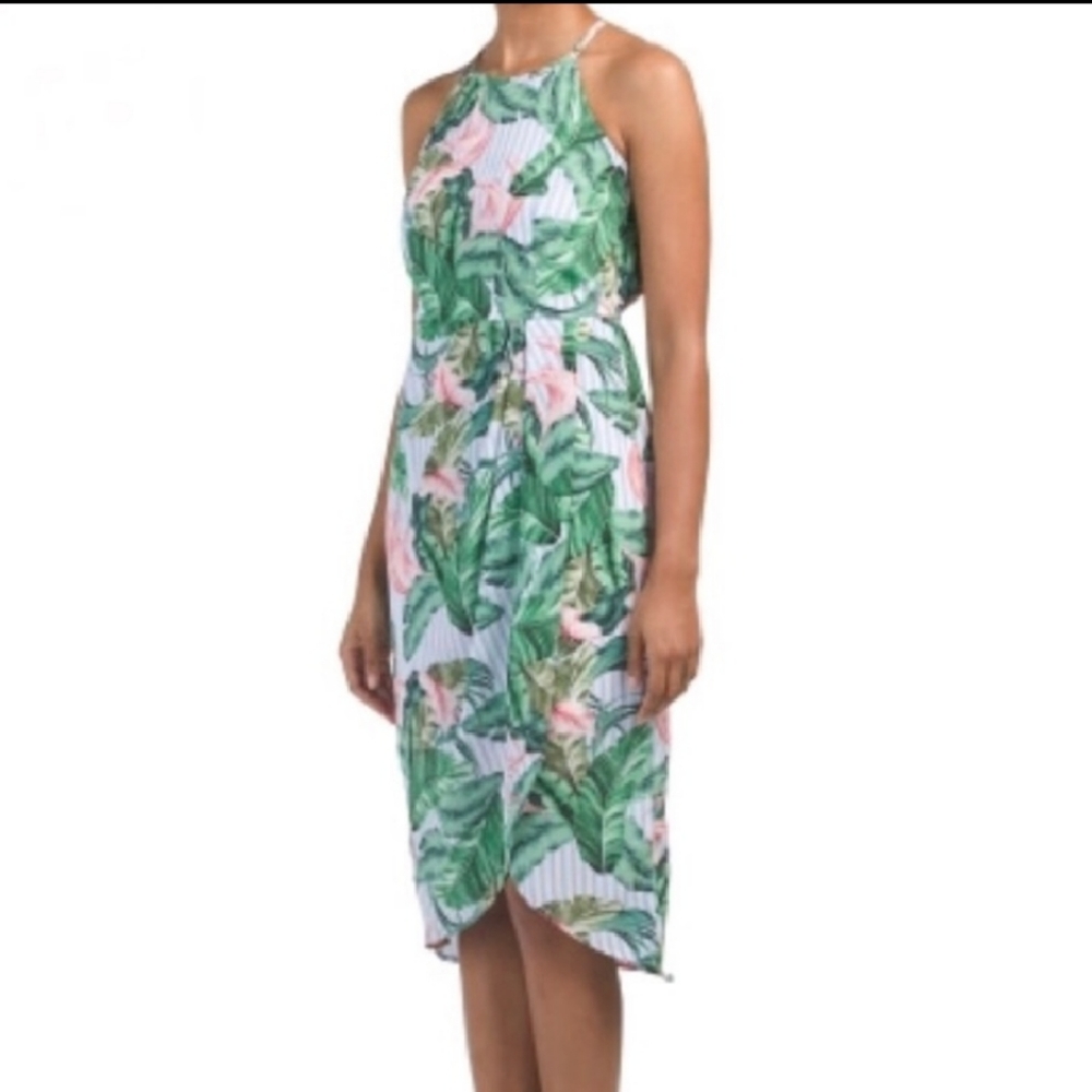 Tropical Palm green & pink Dress
